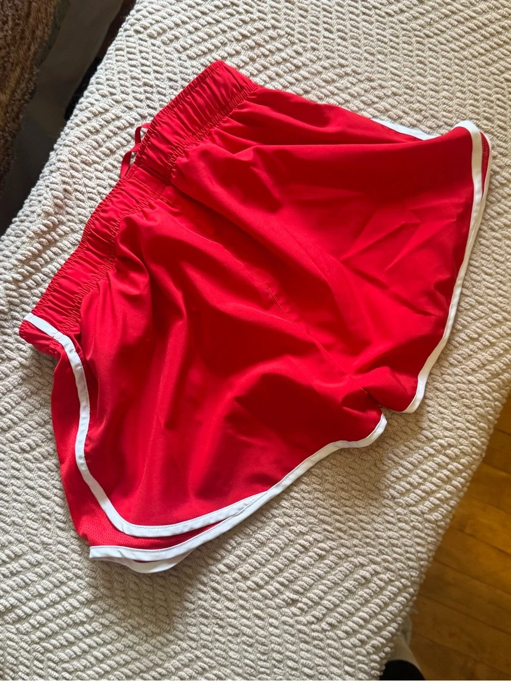 Nike Women’s Red Athletic Track Shorts with White Trim
